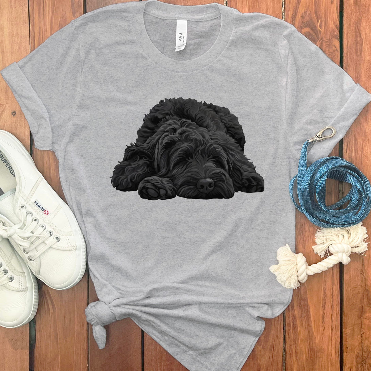 Black Goldendoodle Snoozing T-Shirt in Athletic Heather / S by Puppy Jo