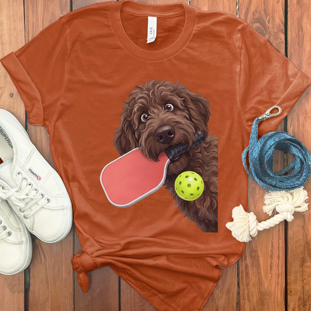 Chocolate Goldendoodle Pickleball T-Shirt in Autumn / S by Puppy Jo