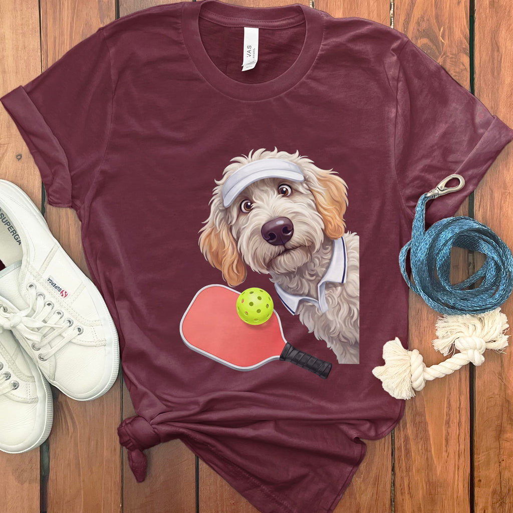 Maltipoo Pickleball Player T-Shirt in Maroon / S by Puppy Jo