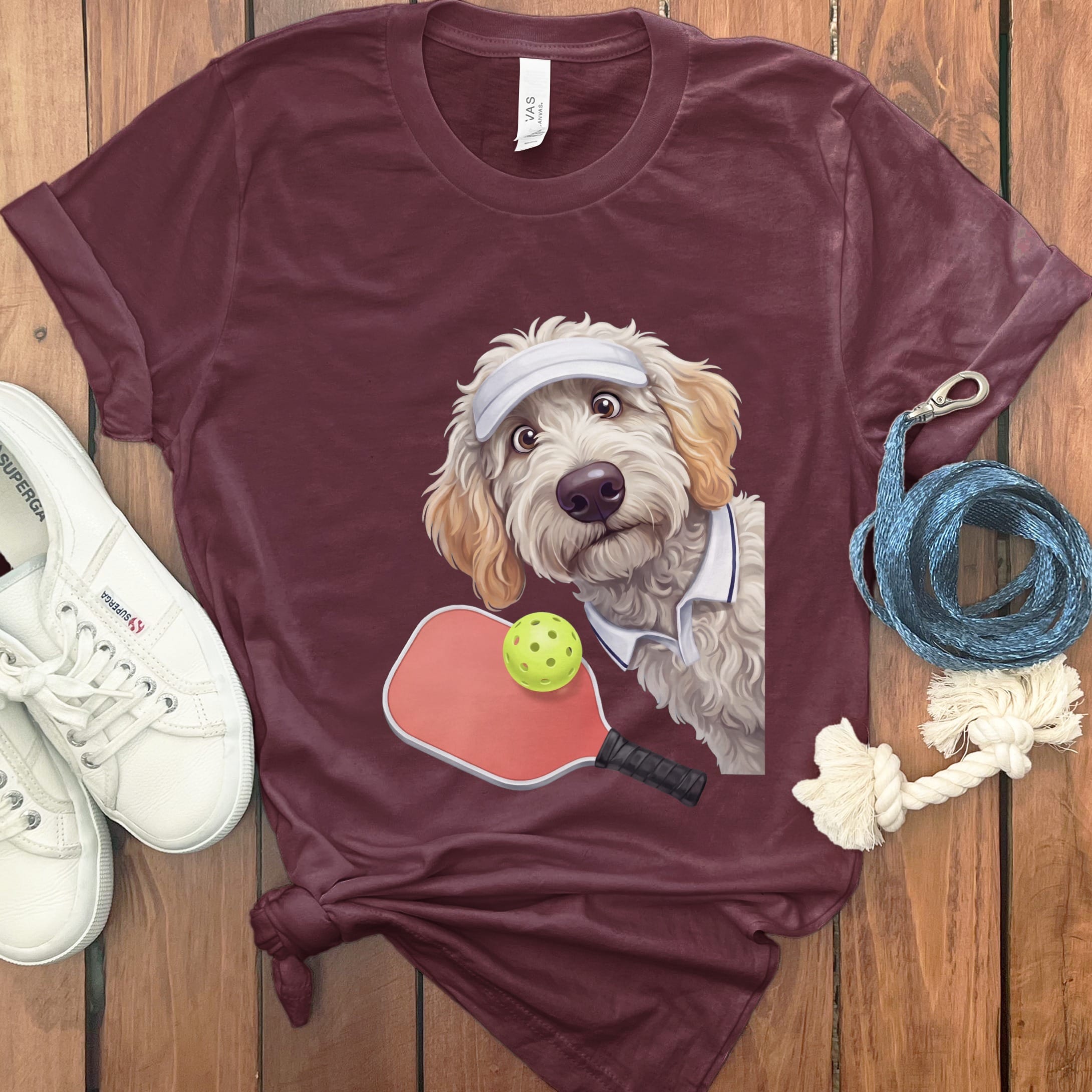 Maltipoo Pickleball Player T-Shirt in Maroon / S by Puppy Jo