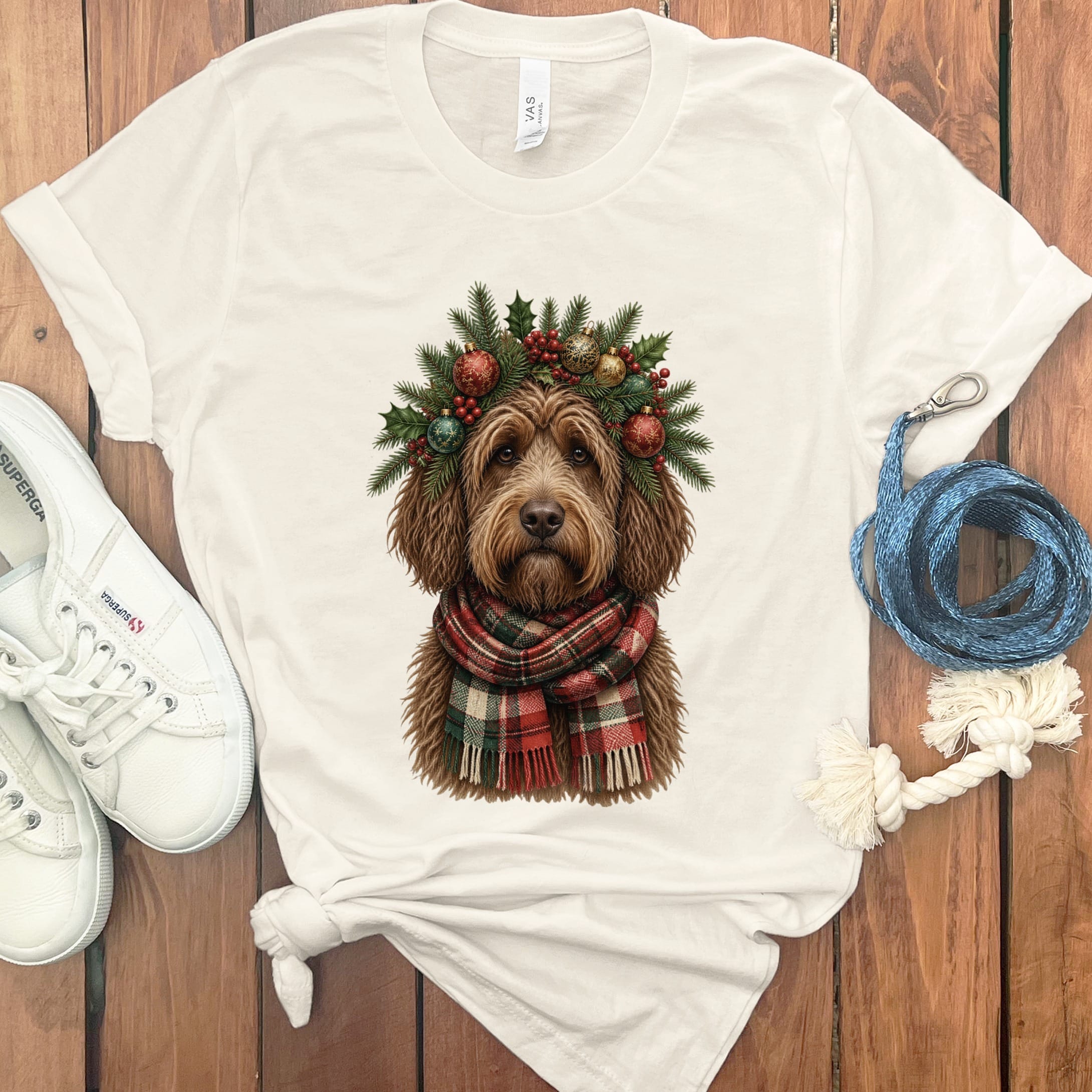 Chocolate Goldendoodle Holiday Crown T-Shirt in Natural / S by Puppy Jo