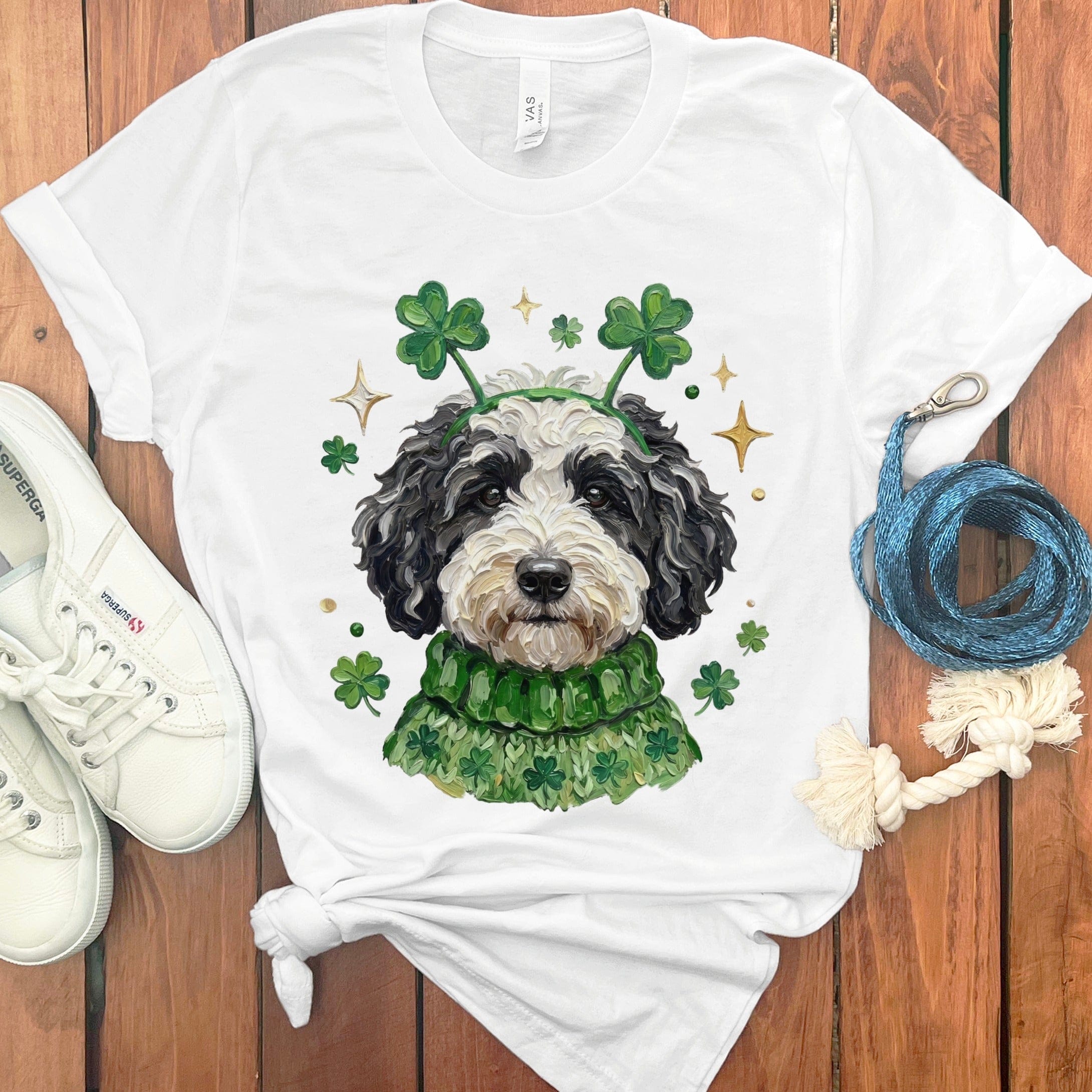 St. Patrick's Day Dog with Shamrocks T-Shirt Design