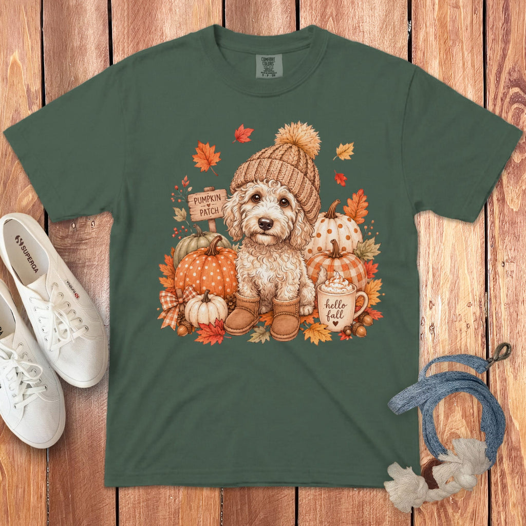Maltipoo Pumpkin Patch Signature T-Shirt in Blue Spruce / S by Puppy Jo