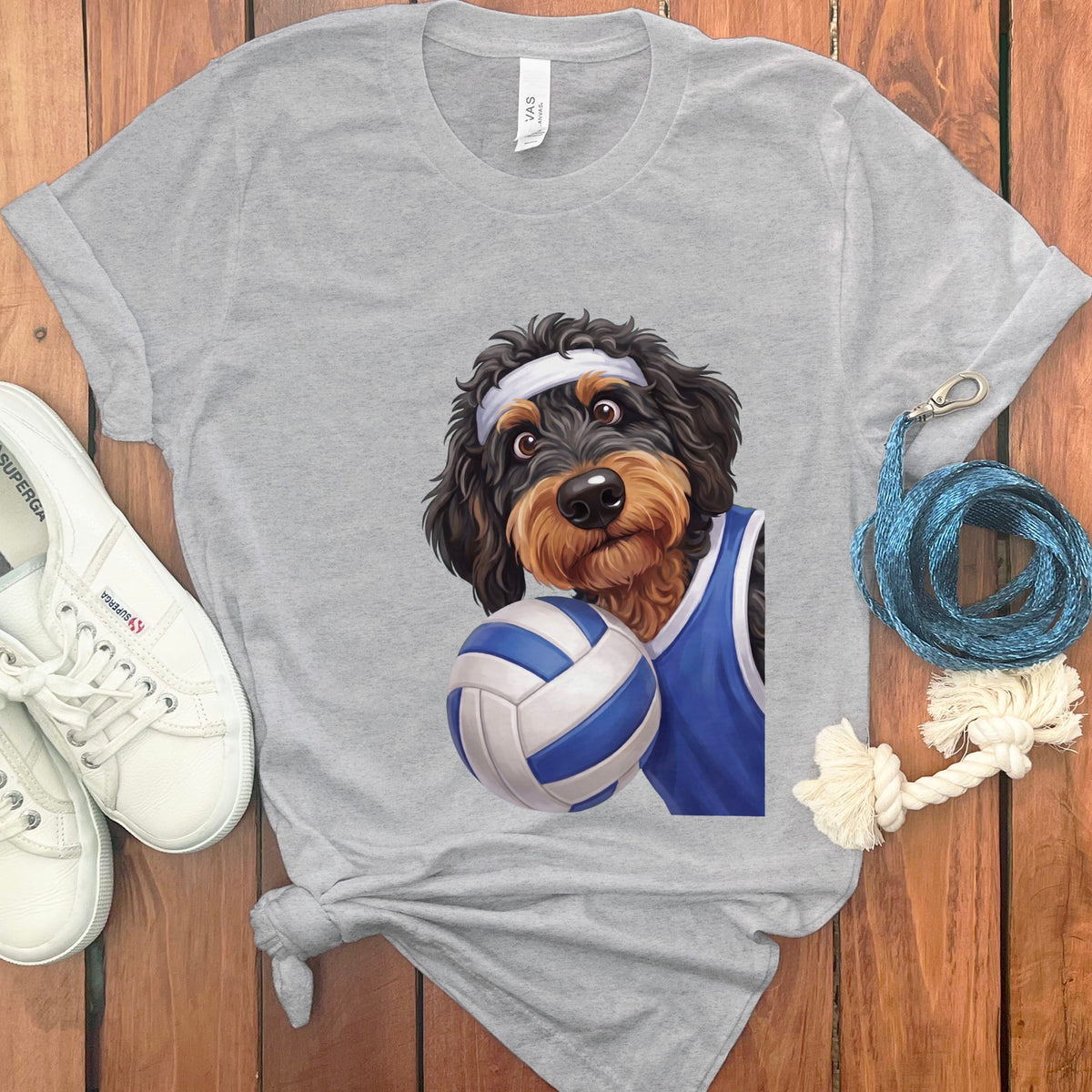 Phantom Goldendoodle Volleyball Player T-Shirt in Athletic Heather / S by Puppy Jo