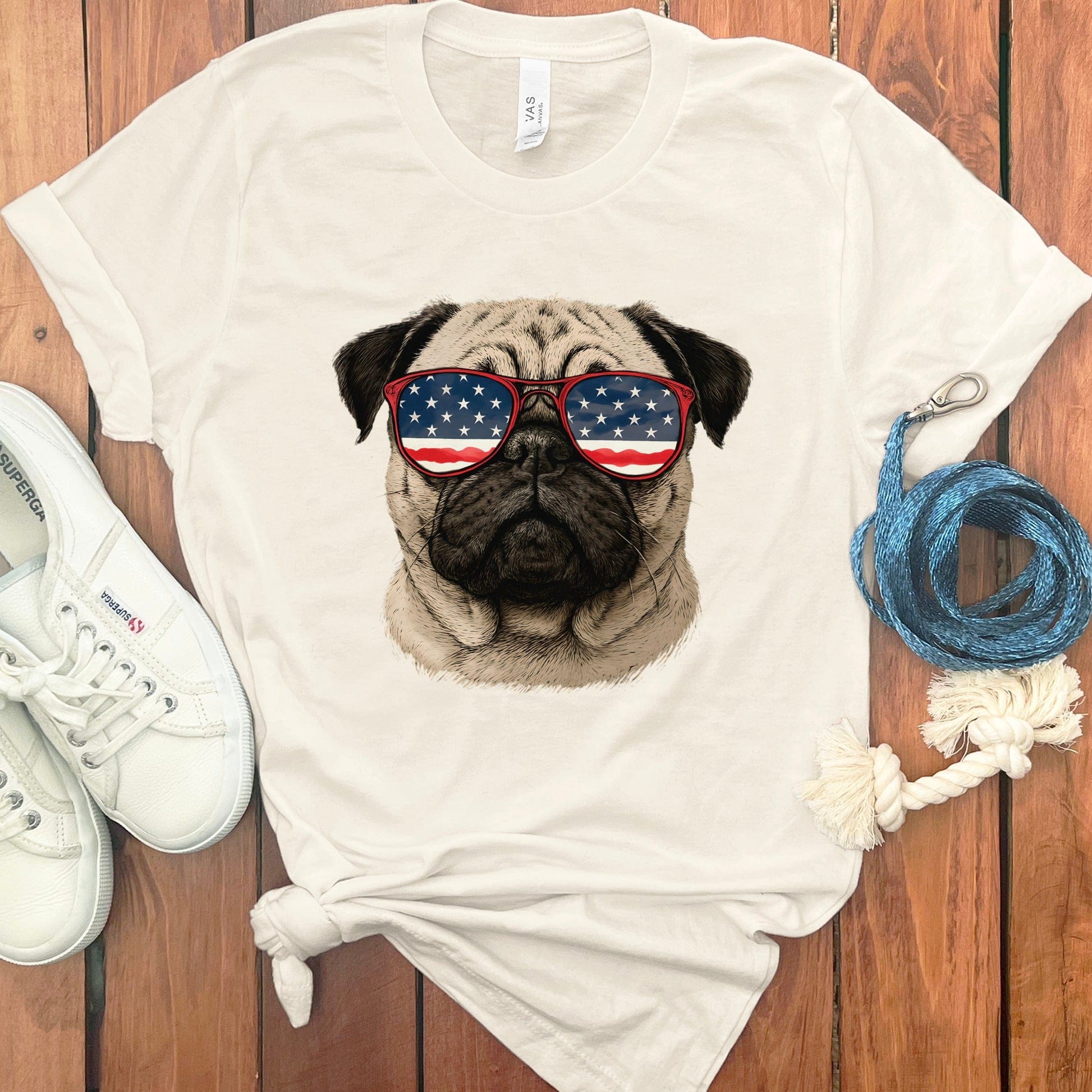 American Flag Sunglasses Pug Graphic Tee product