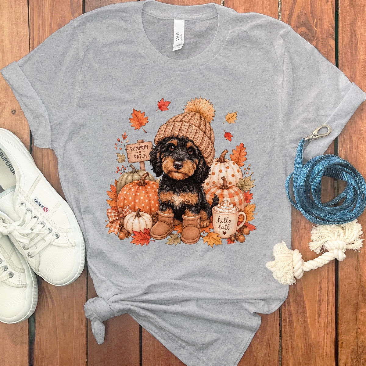 Phantom Goldendoodle Pumpkin Patch T-Shirt in Athletic Heather / S by Puppy Jo