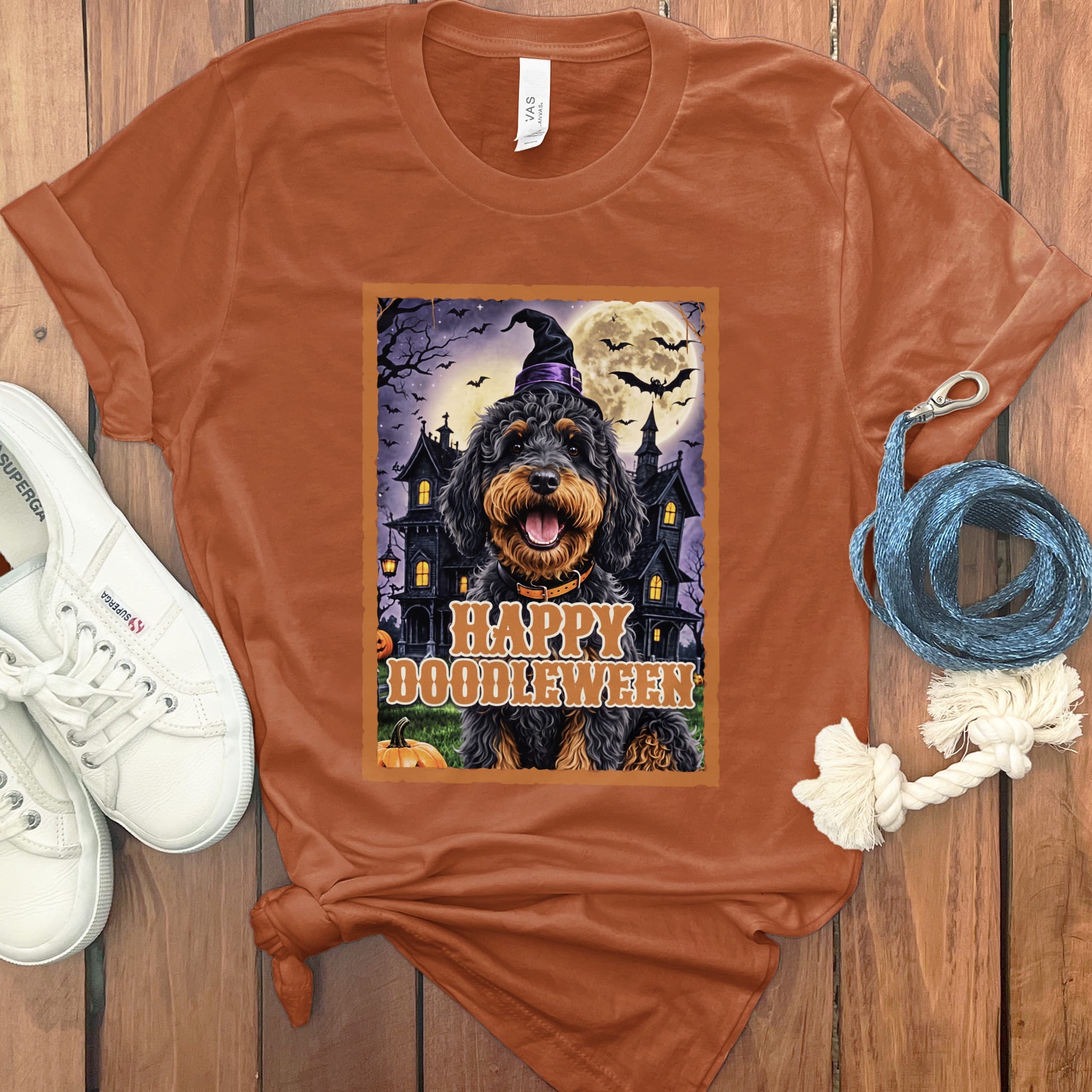 Phantom Goldendoodle Happy Doodleween T-Shirt in Autumn / S by Puppy Jo