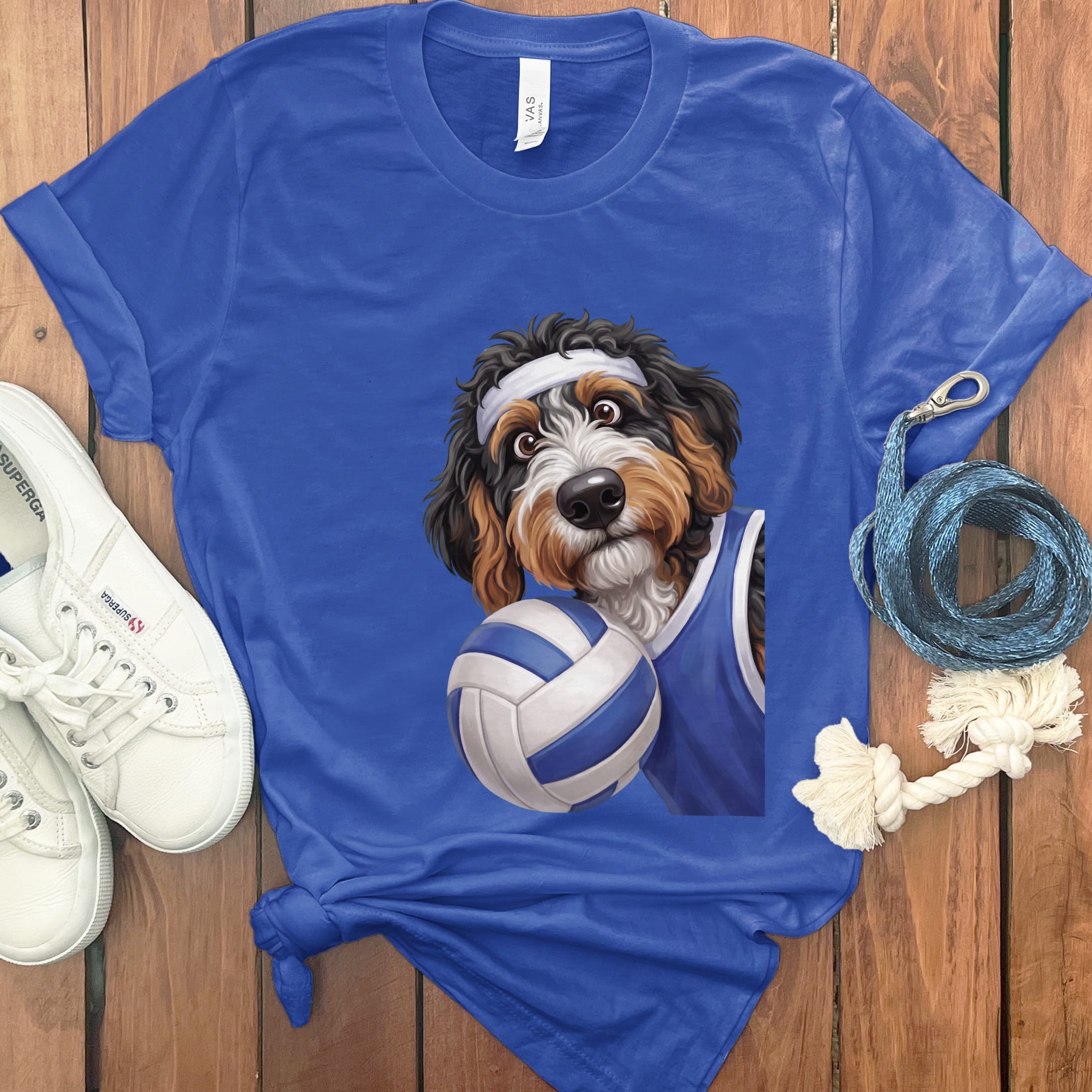 Bernedoodle Volleyball Player T-Shirt in True Royal / S by Puppy Jo
