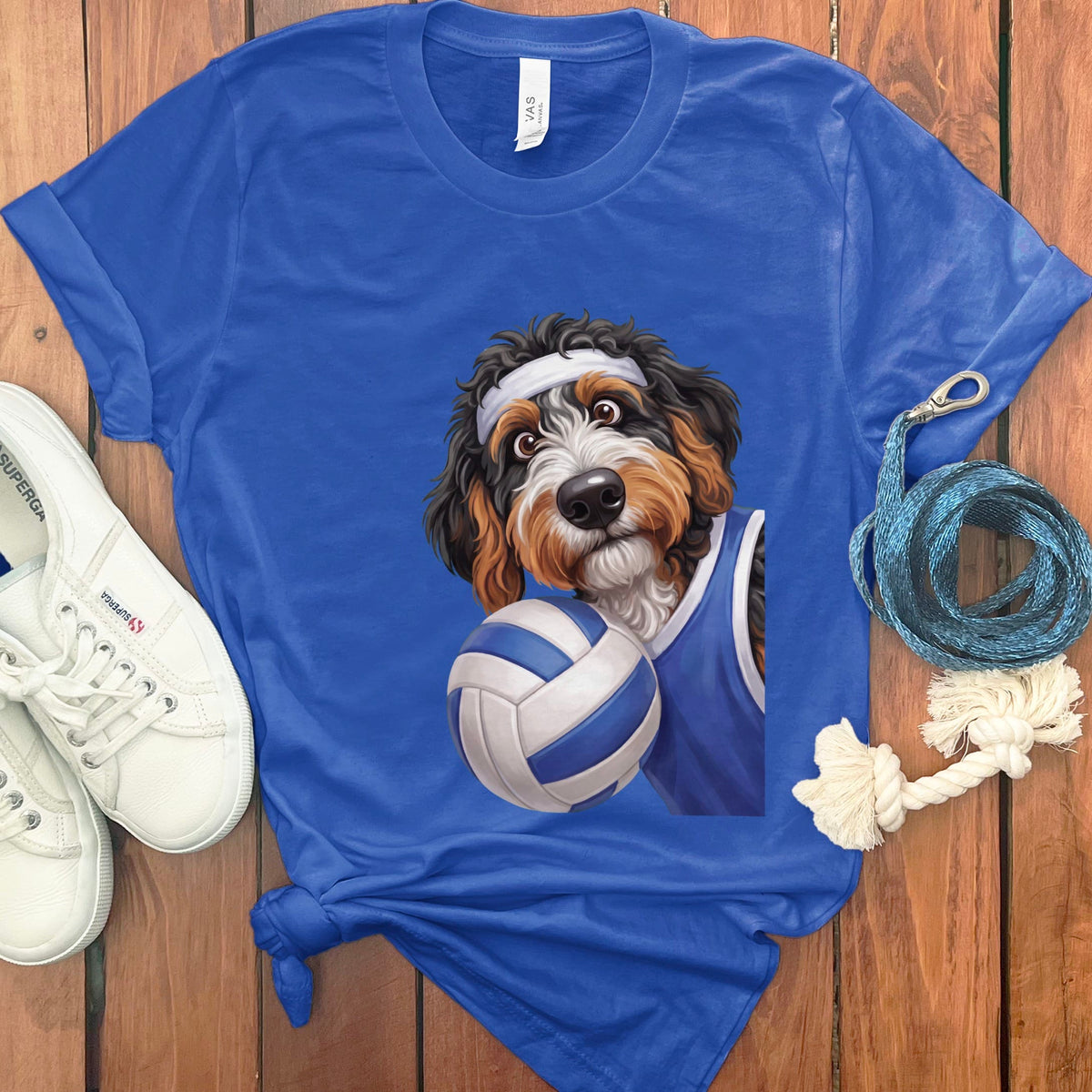 Bernedoodle Volleyball Player T-Shirt in True Royal / S by Puppy Jo