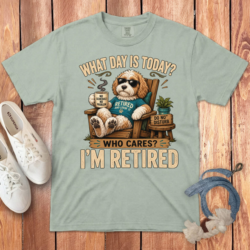 I'm Retired Parti Goldendoodle Signature T-Shirt in Bay / S by Puppy Jo