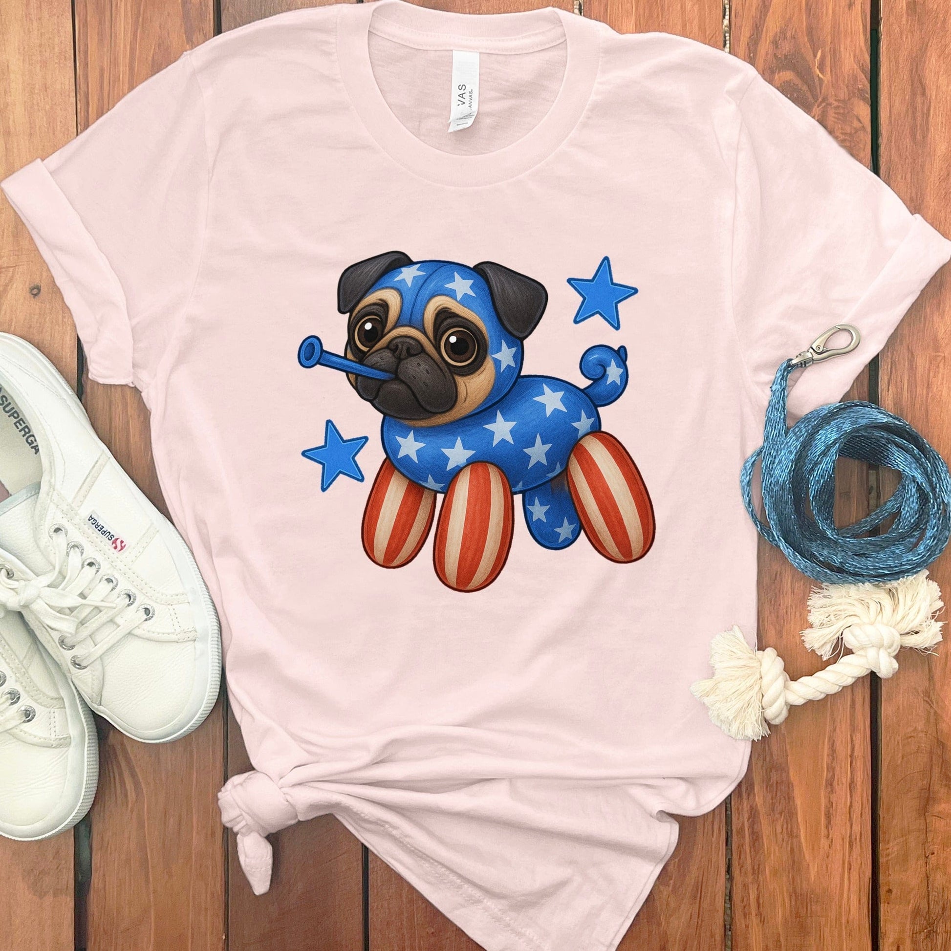 Patriotic Pug with Stars and Stripes Design T-shirt product