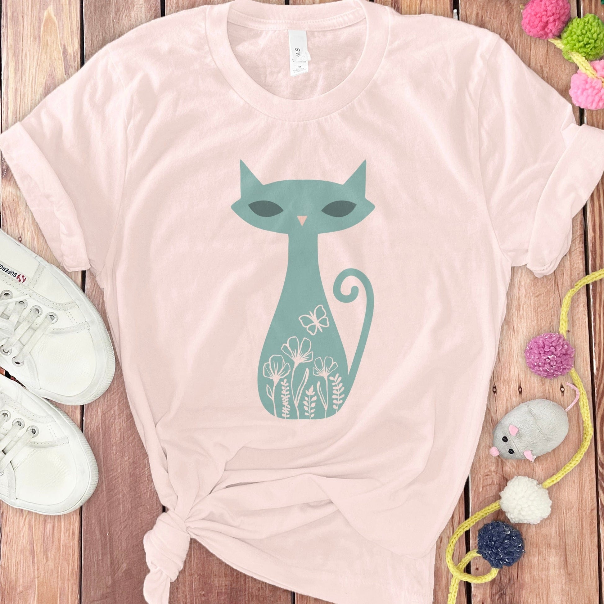 Cute Floral Cat Graphic Design on Casual Shirt product