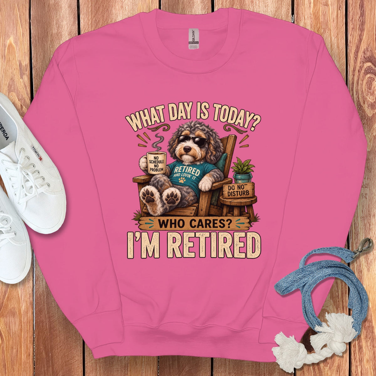 I'm Retired Aussiedoodle Sweatshirt in Heliconia / S by Puppy Jo