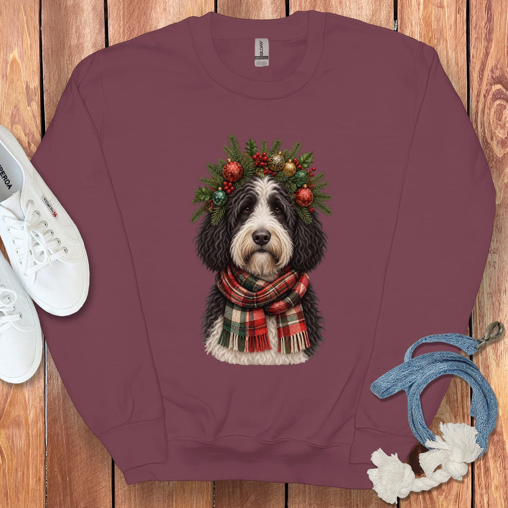 Sheepadoodle Holiday Crown Sweatshirt in Maroon / S by Puppy Jo