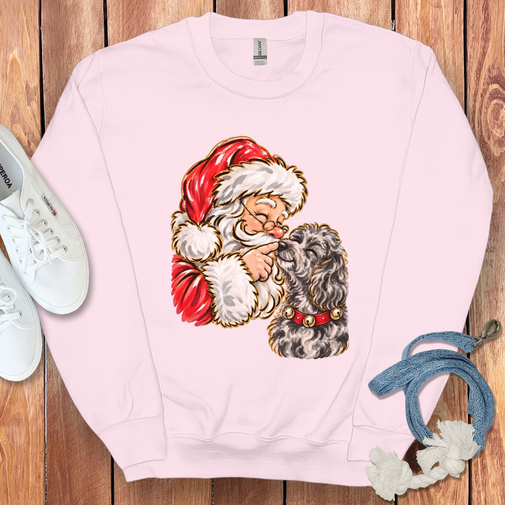Merle Goldendoodle Santa Kiss Sweatshirt in Light Pink / S by Puppy Jo