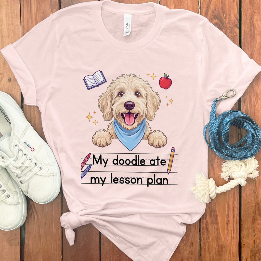 Cream Goldendoodle Ate Lesson T-Shirt in Soft Pink / S by Puppy Jo
