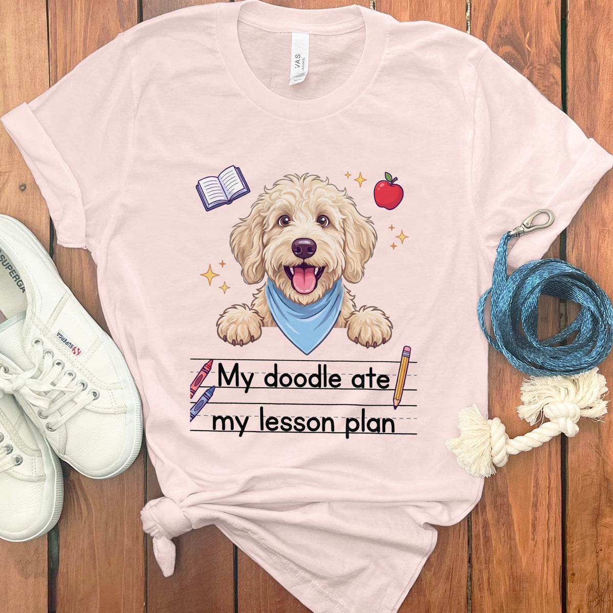 Cream Goldendoodle Ate Lesson T-Shirt in Soft Pink / S by Puppy Jo