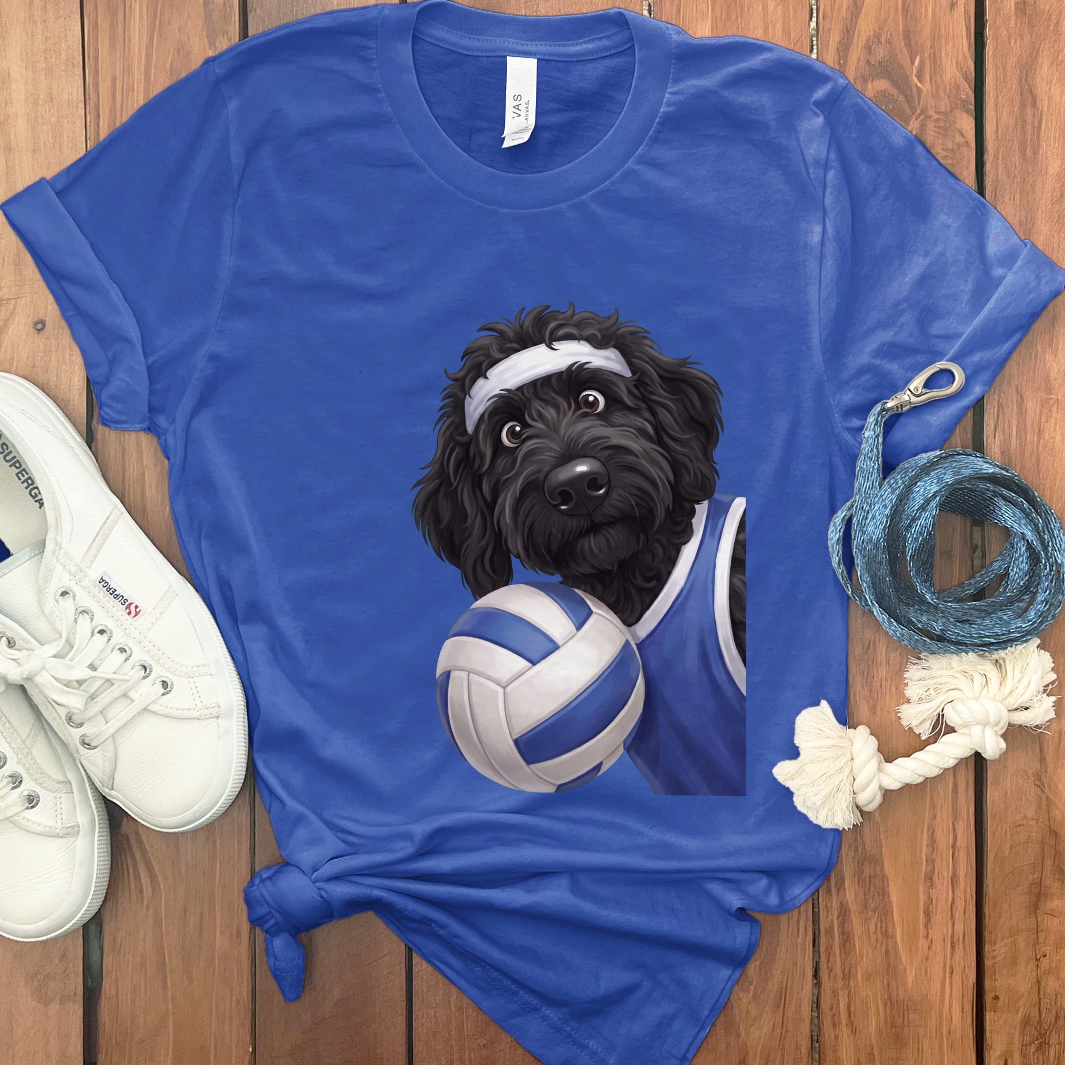 Black Goldendoodle Volleyball Player T-Shirt in True Royal / S by Puppy Jo