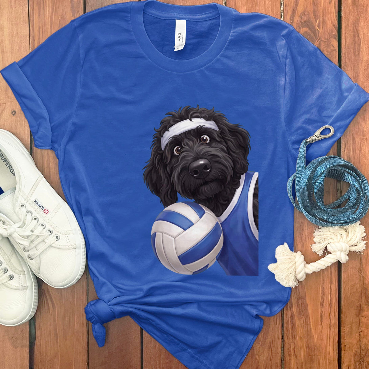 Black Goldendoodle Volleyball Player T-Shirt in True Royal / S by Puppy Jo