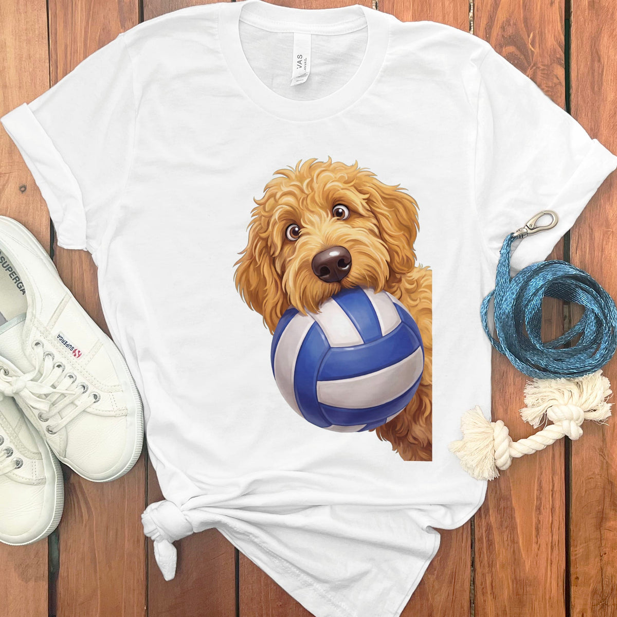 Golden Goldendoodle Volleyball T-Shirt in White / S by Puppy Jo