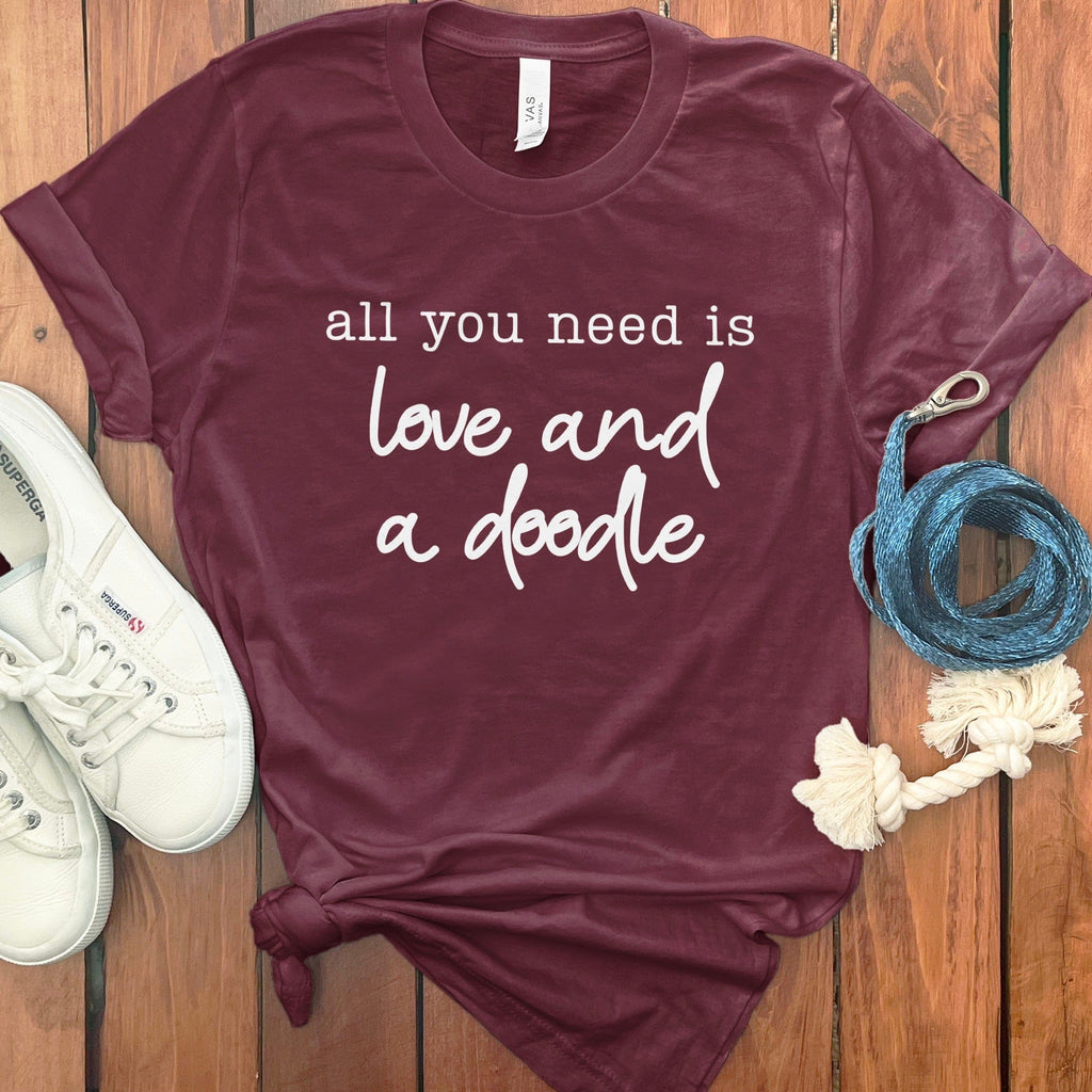 All You Need Doodle T-Shirt in Maroon / S by Puppy Jo
