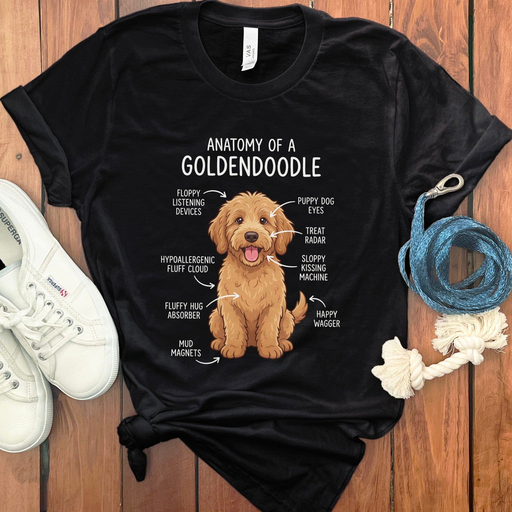Anatomy Apricot Goldendoodle T-Shirt in Black / S by Puppy Jo