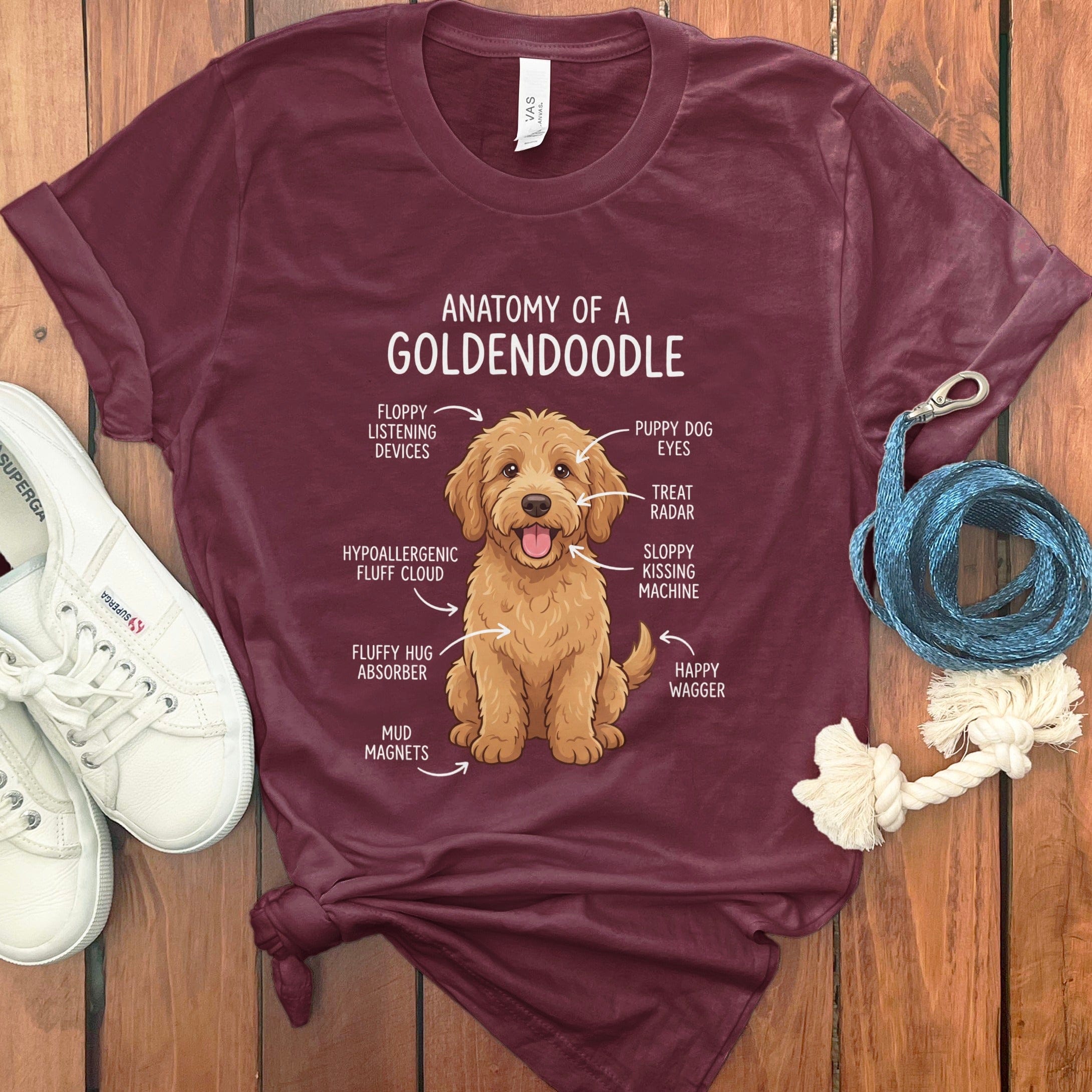 Anatomy Apricot Goldendoodle T-Shirt in Maroon / S by Puppy Jo