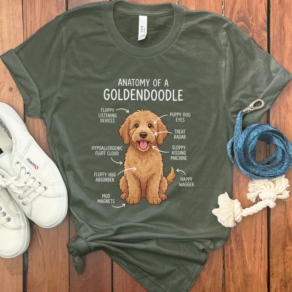 Anatomy Apricot Goldendoodle T-Shirt in Military Green / S by Puppy Jo