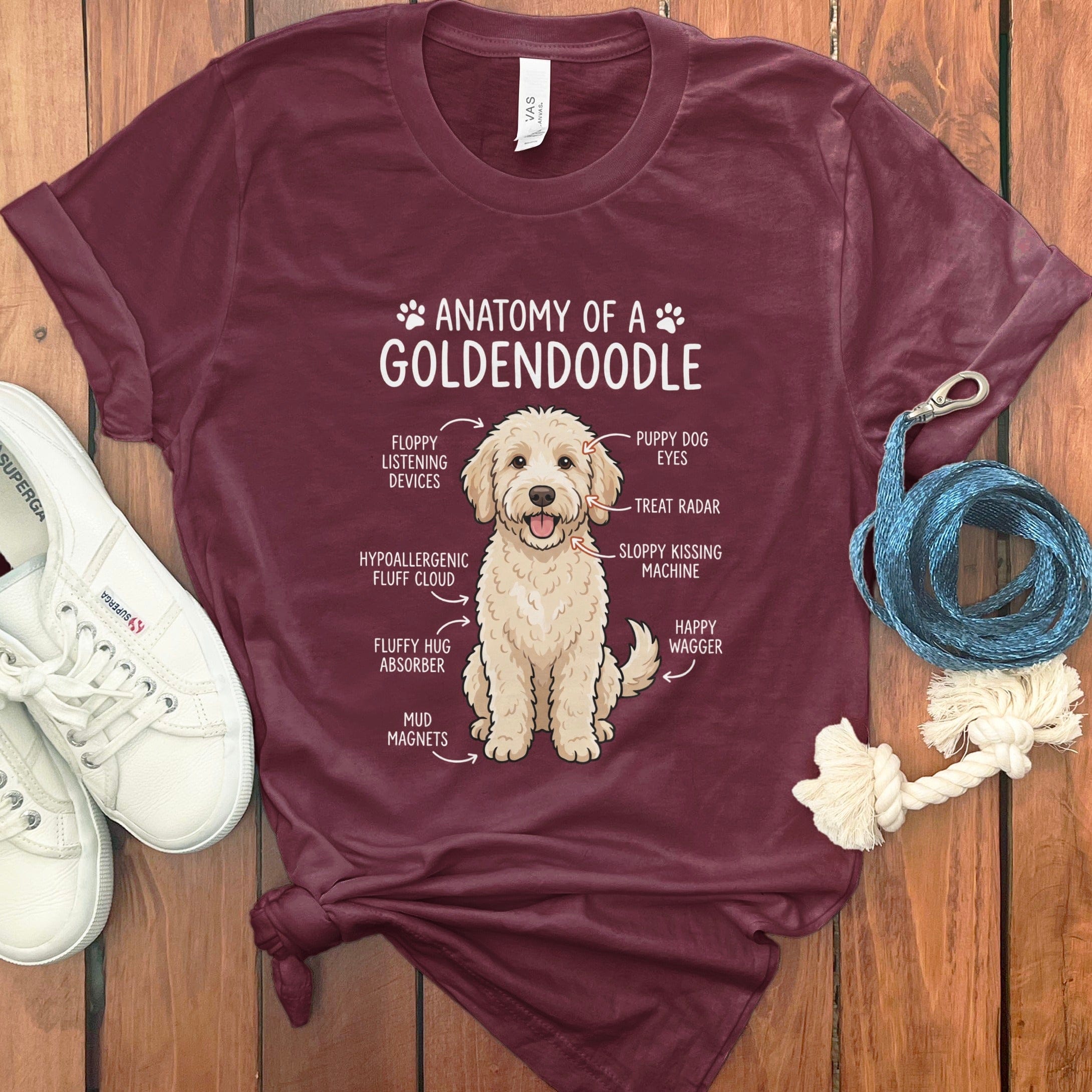 Anatomy Cream Goldendoodle T-Shirt in Maroon / S by Puppy Jo