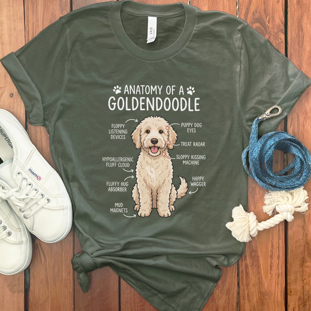 Anatomy Cream Goldendoodle T-Shirt in Military Green / S by Puppy Jo