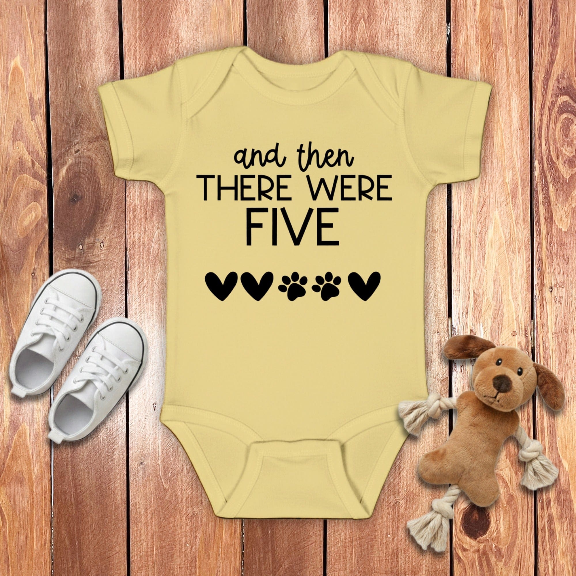 And Then There Were Five Bodysuit in Banana / NB (0-3M) by Puppy Jo