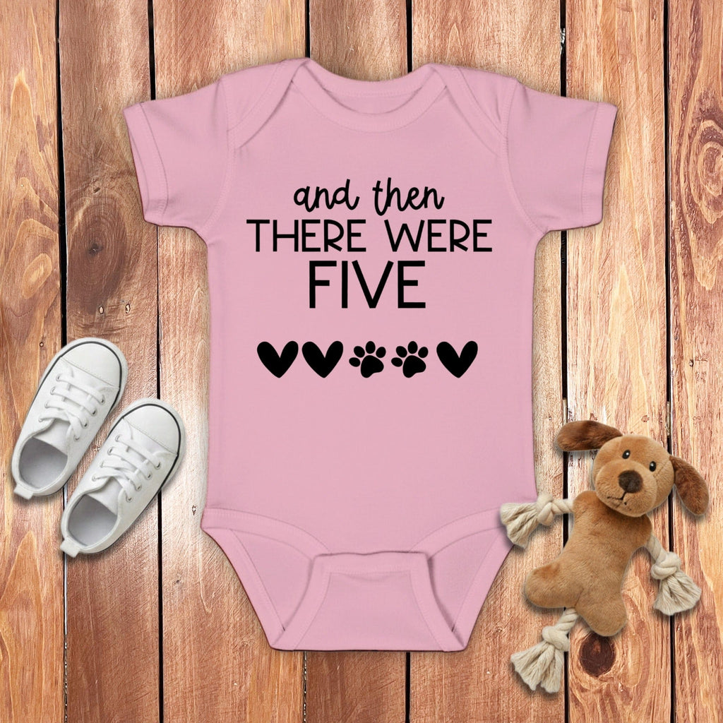 And Then There Were Five Bodysuit in Pink / NB (0-3M) by Puppy Jo