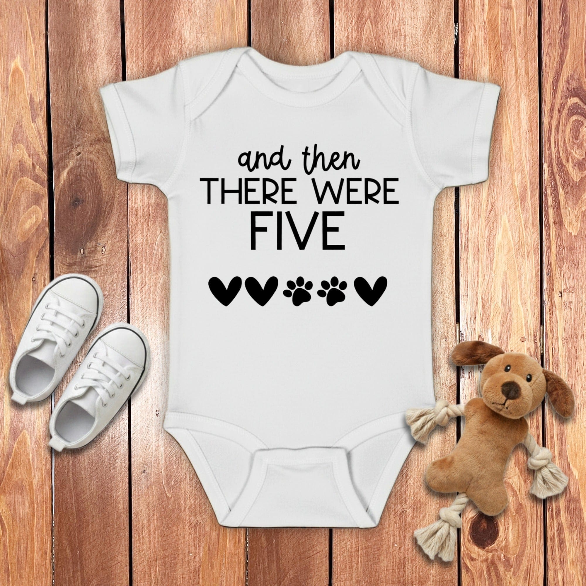 And Then There Were Five Bodysuit in White / NB (0-3M) by Puppy Jo