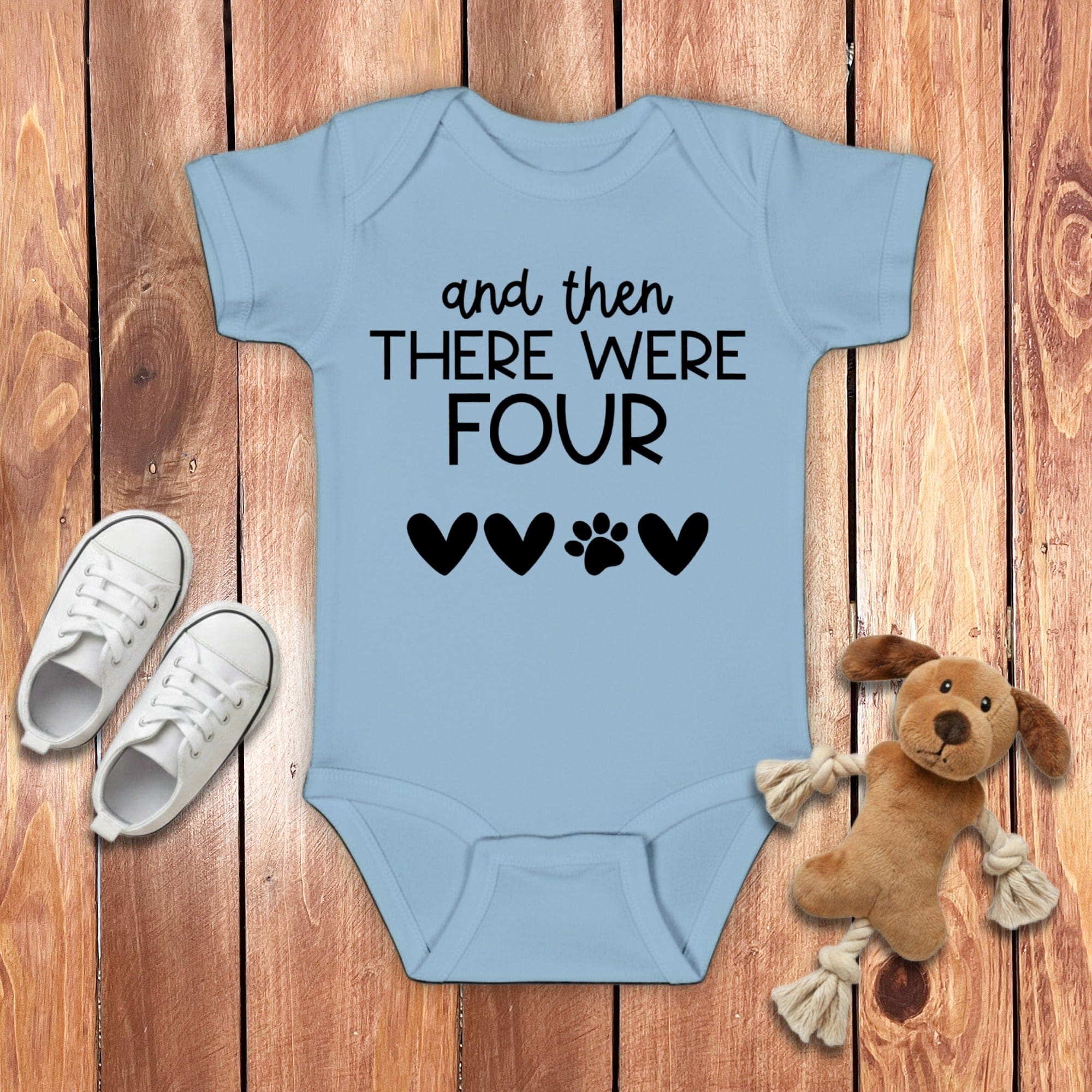 And Then There Were Four Bodysuit in Light Blue / NB (0-3M) by Puppy Jo