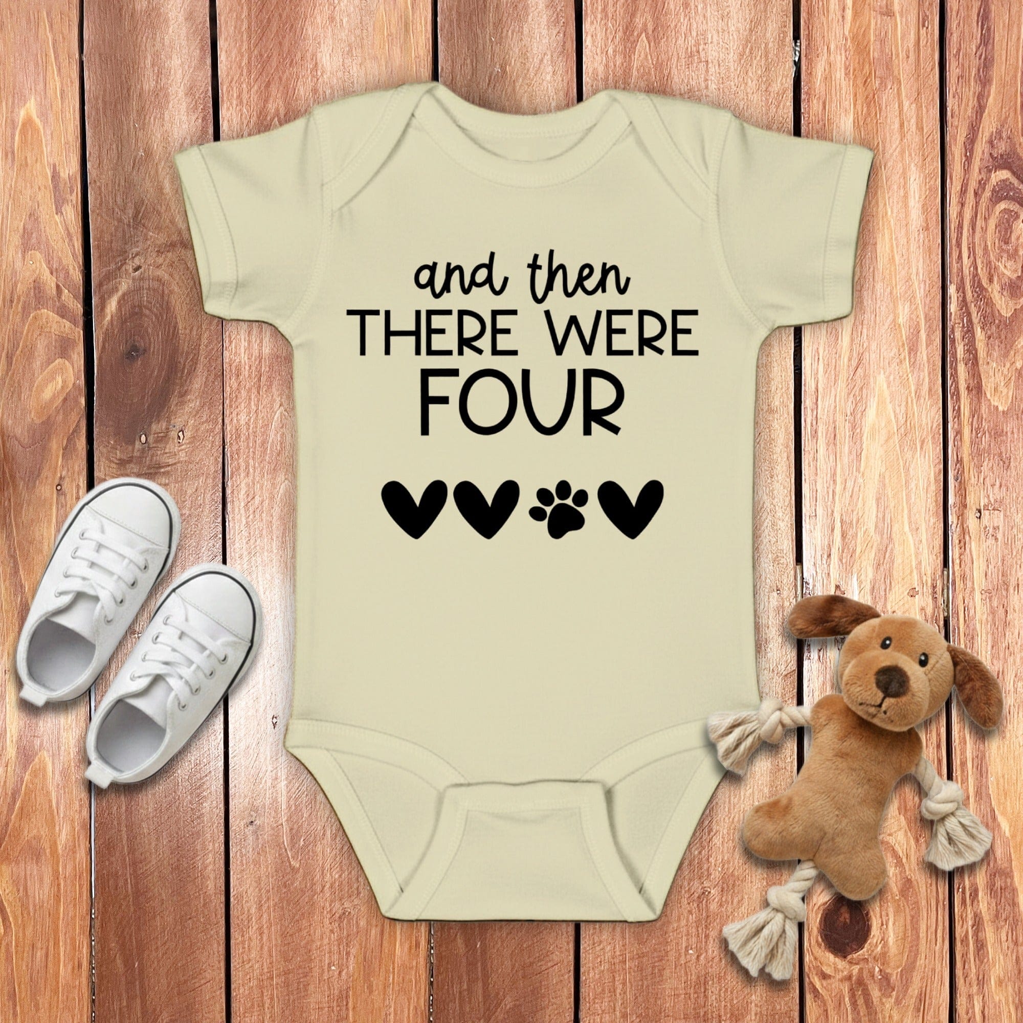 And Then There Were Four Bodysuit in Natural / NB (0-3M) by Puppy Jo