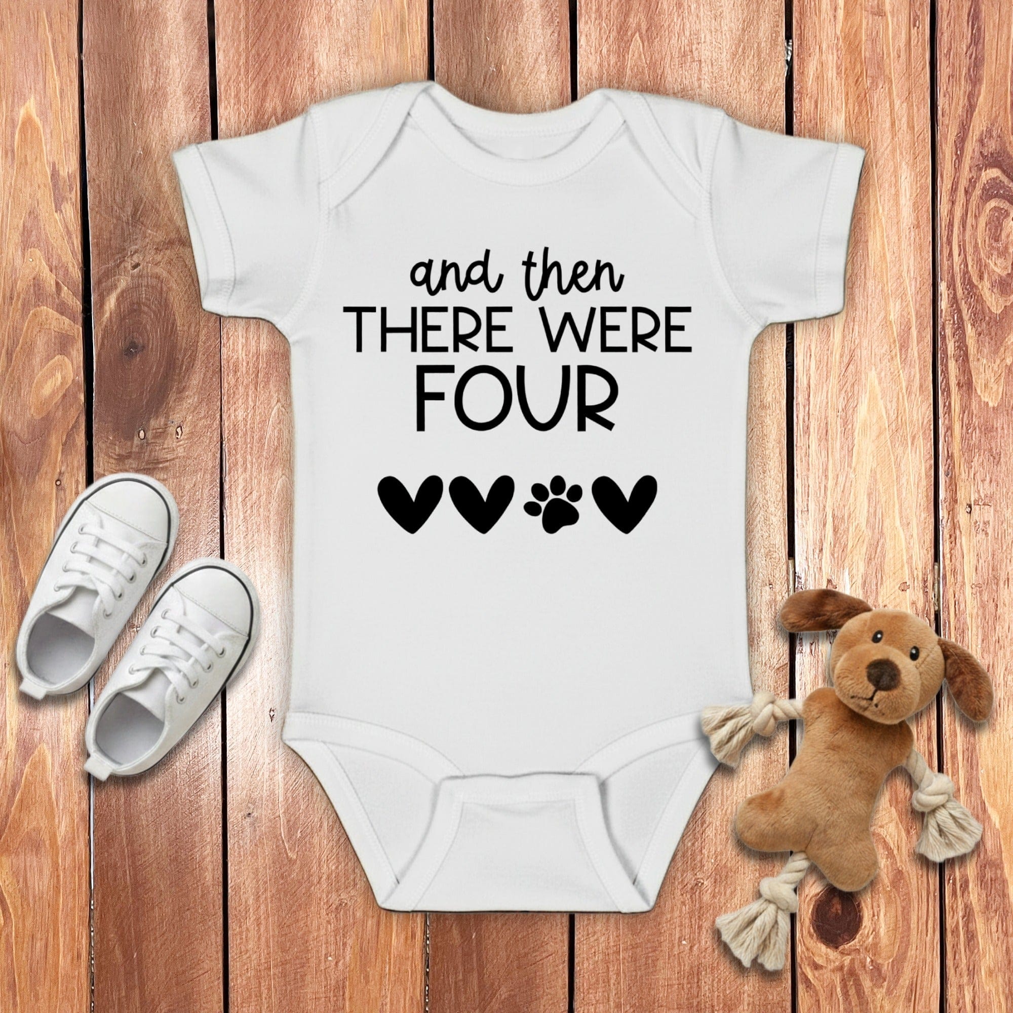 And Then There Were Four Bodysuit in White / NB (0-3M) by Puppy Jo
