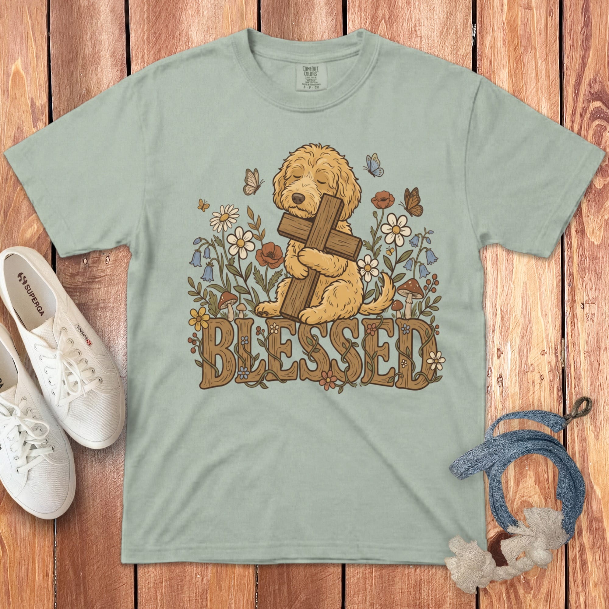Apricot Blessed Goldendoodle T-Shirt in Bay / S by Puppy Jo
