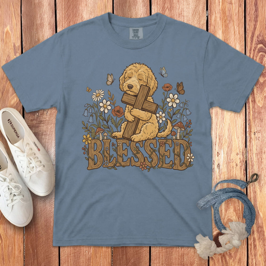 Apricot Blessed Goldendoodle T-Shirt in Blue Jean / S by Puppy Jo