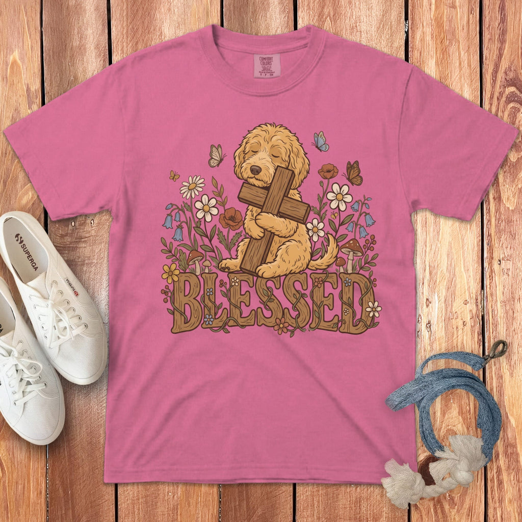 Apricot Blessed Goldendoodle T-Shirt in Crunchberry / S by Puppy Jo