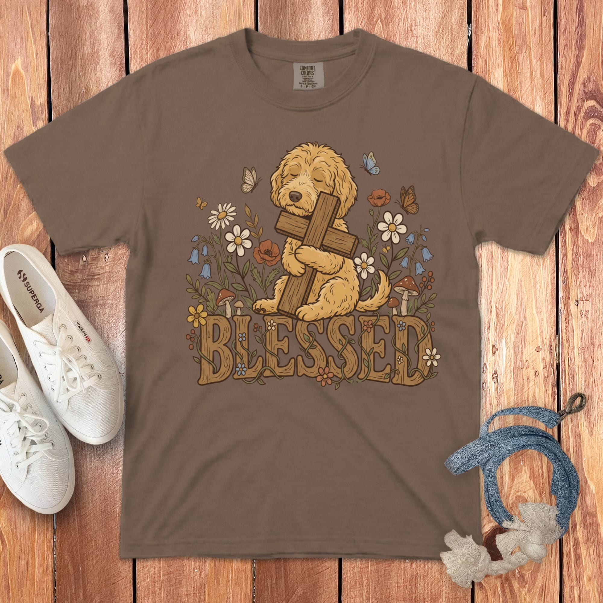 Apricot Blessed Goldendoodle T-Shirt in Espresso / S by Puppy Jo