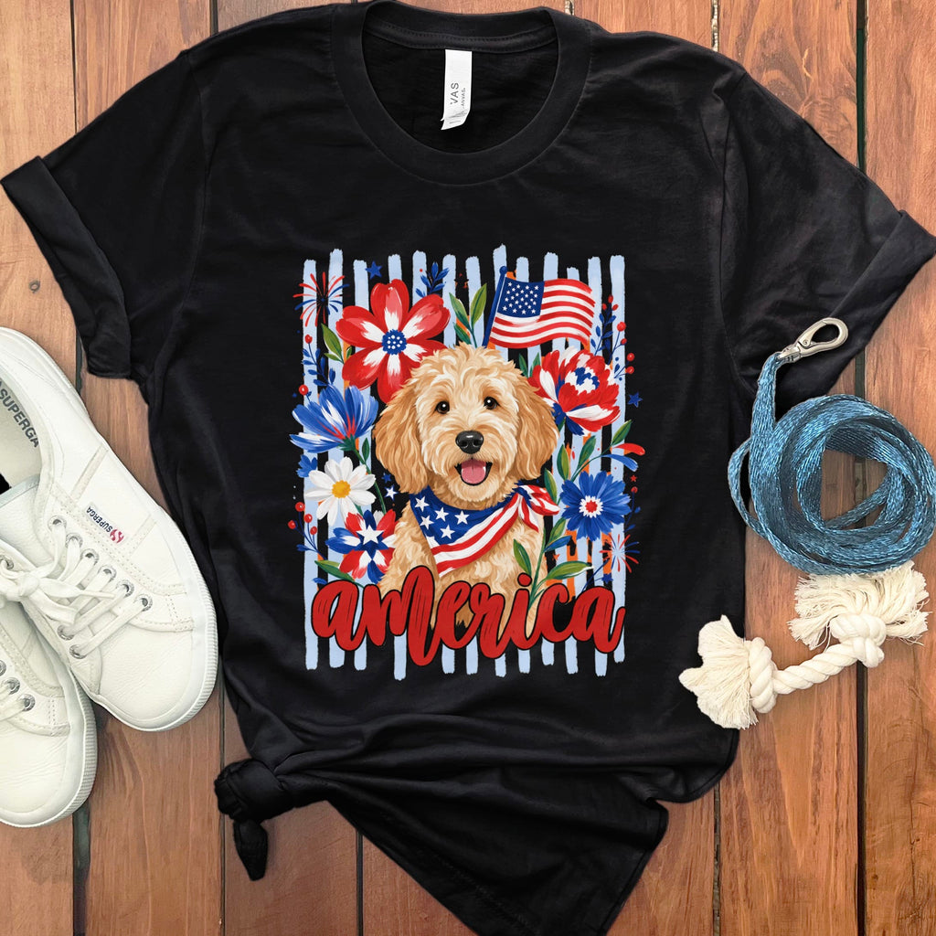 Apricot Doodle America T-Shirt in Black / S by Puppy Jo