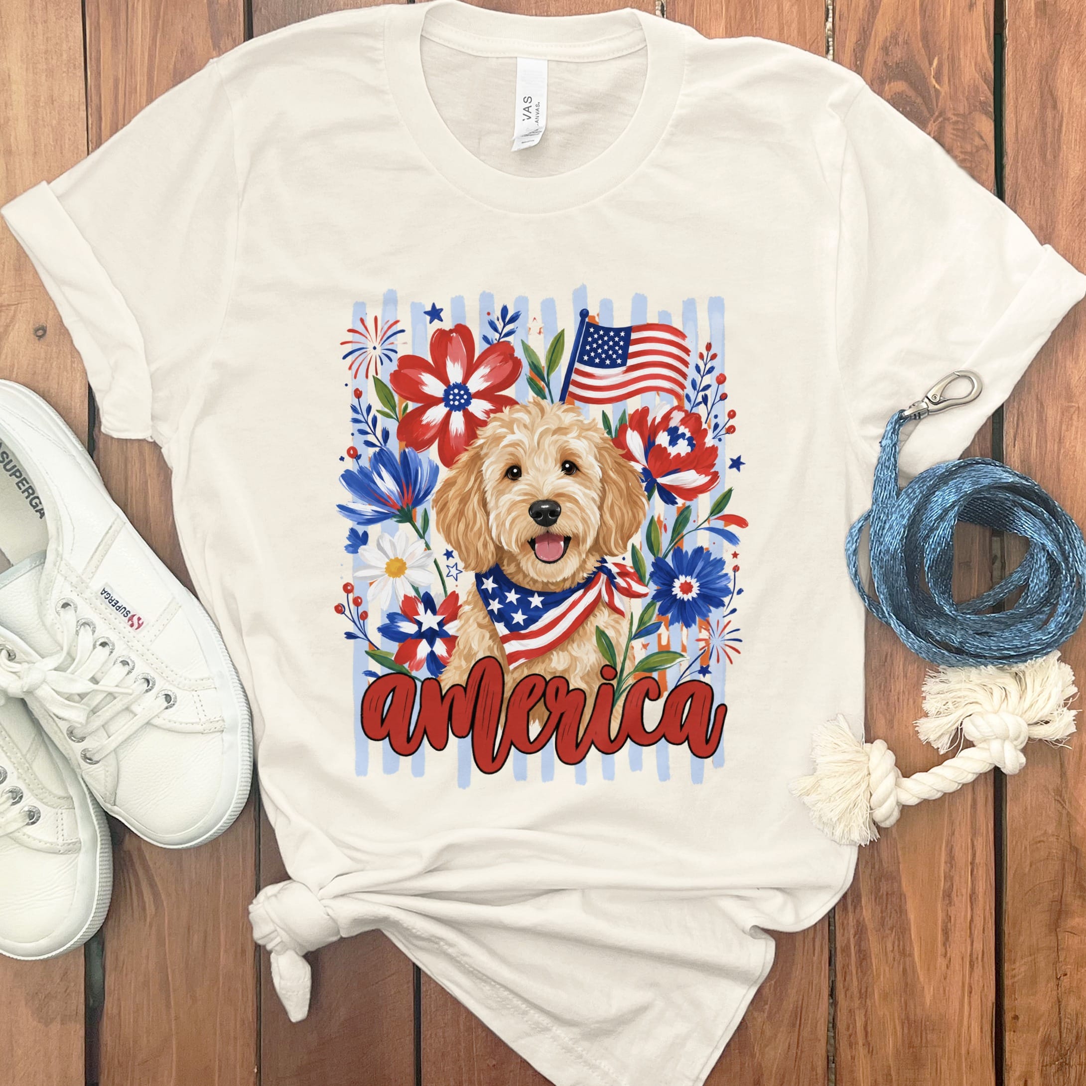 Apricot Doodle America T-Shirt in Natural / S by Puppy Jo