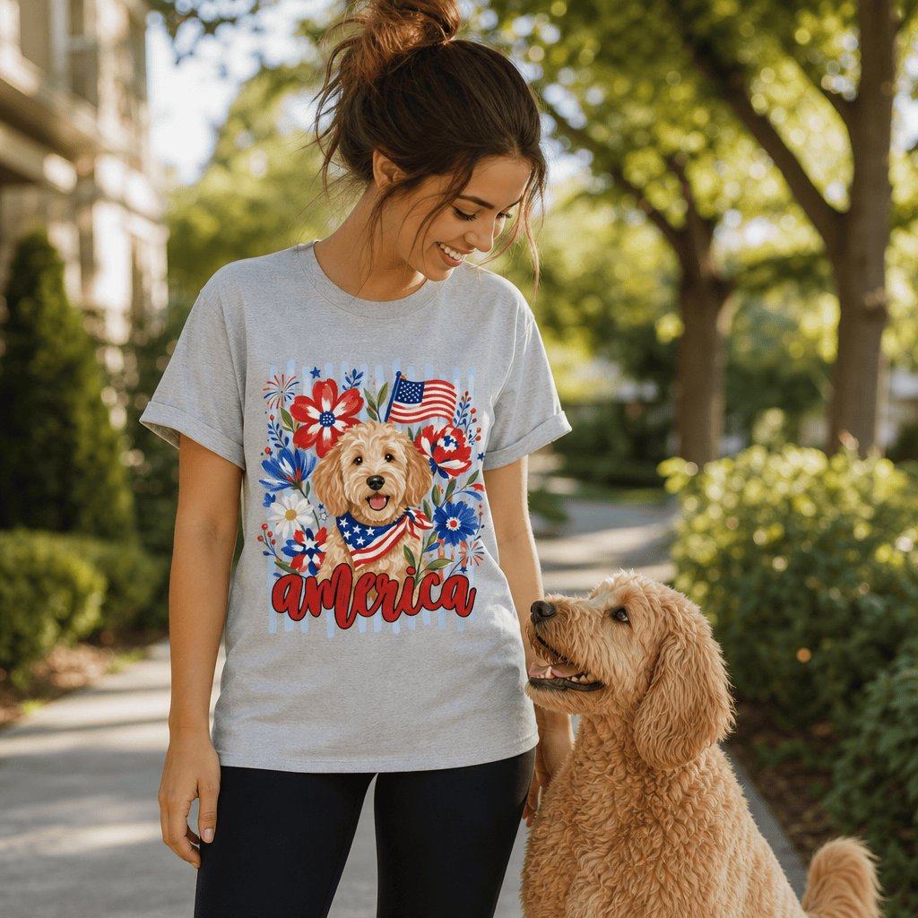 Apricot Doodle America T-Shirt in by Puppy Jo