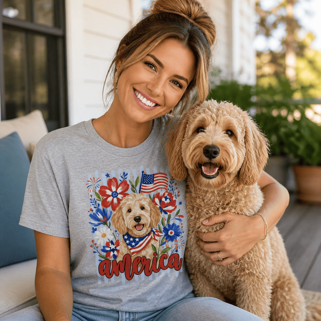 Apricot Doodle America T-Shirt in by Puppy Jo