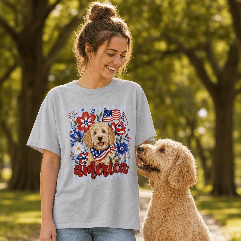 Apricot Doodle America T-Shirt in by Puppy Jo
