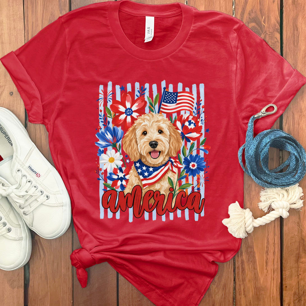 Apricot Doodle America T-Shirt in Red / S by Puppy Jo