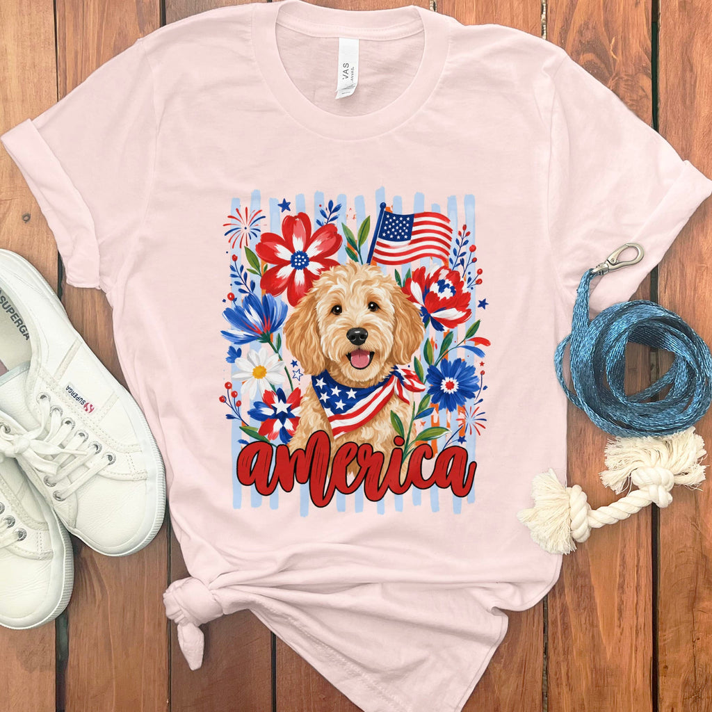 Apricot Doodle America T-Shirt in Soft Pink / S by Puppy Jo