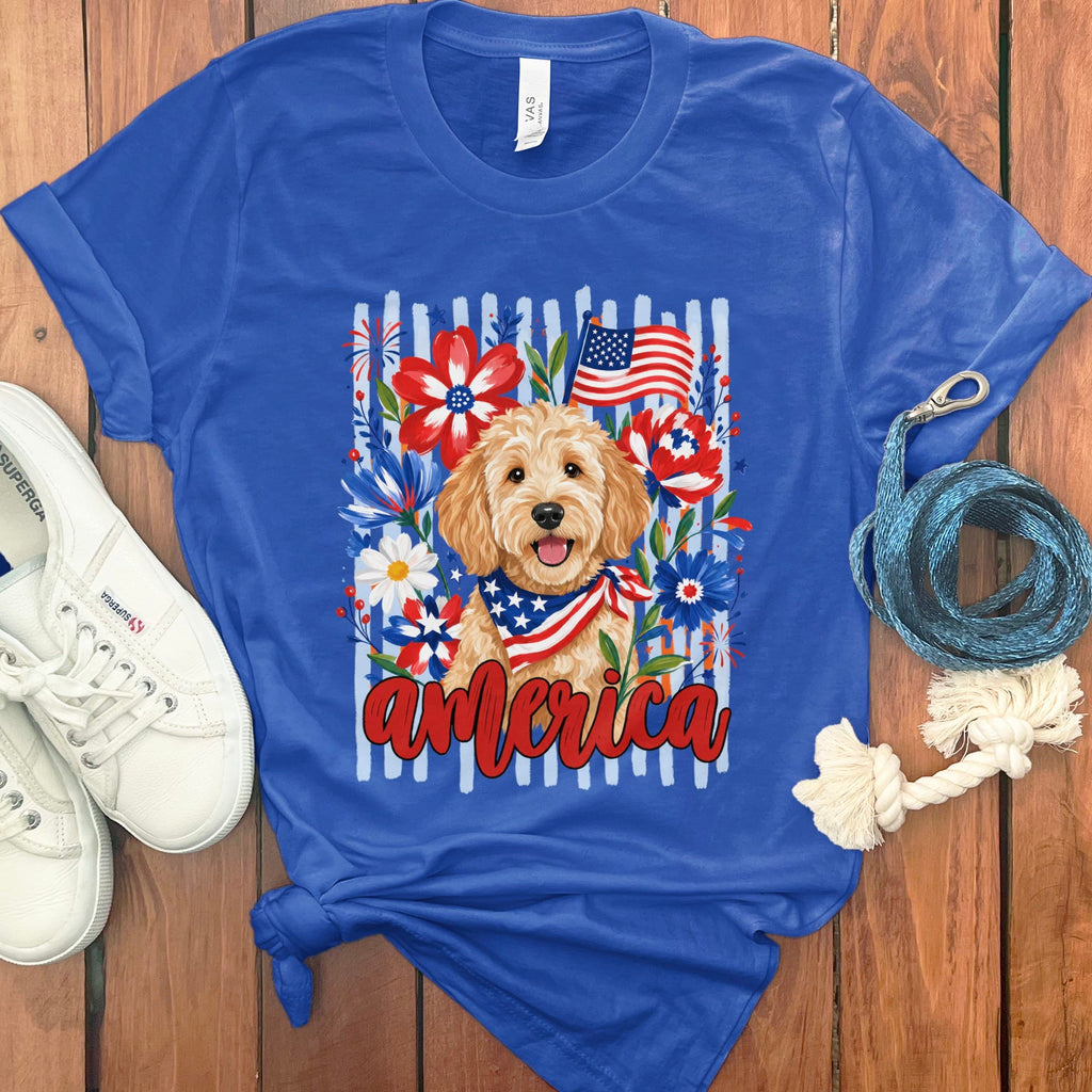 Apricot Doodle America T-Shirt in True Royal / S by Puppy Jo