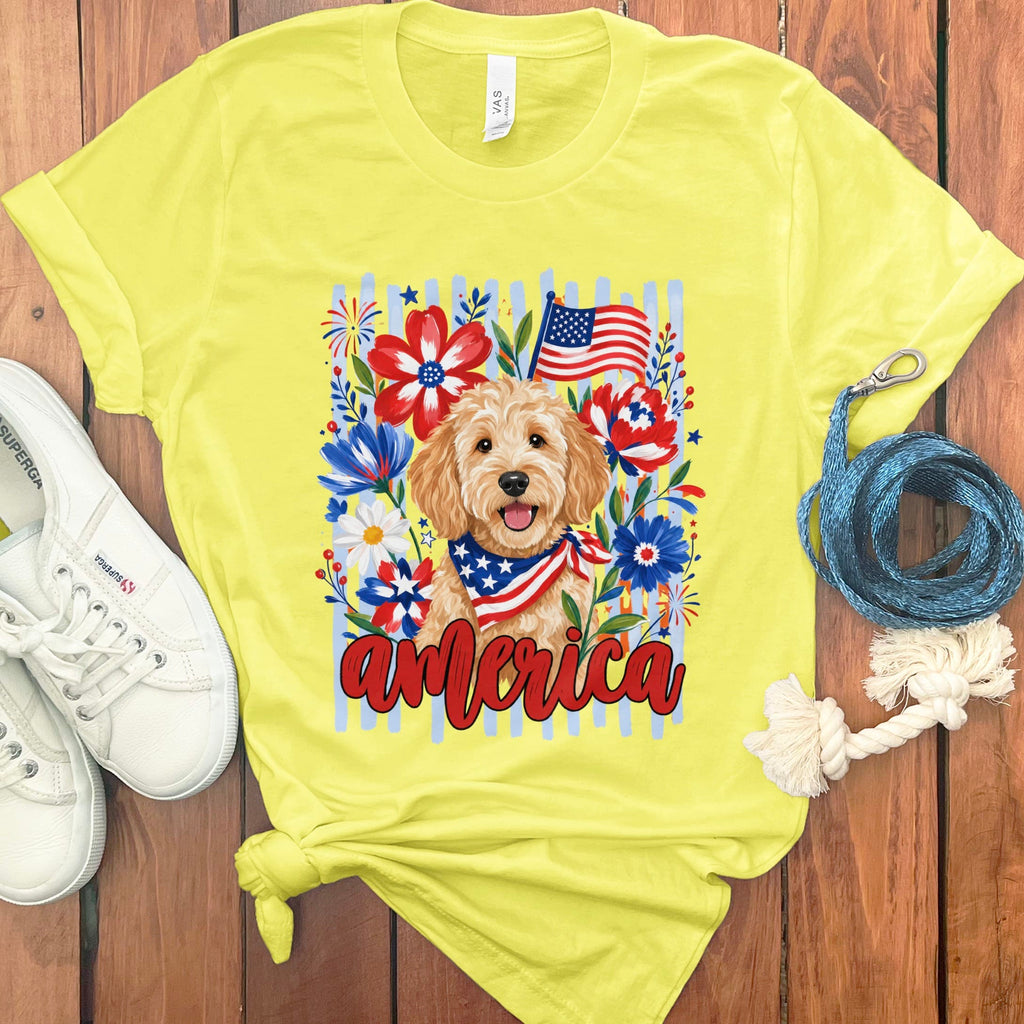 Apricot Doodle America T-Shirt in Yellow / S by Puppy Jo