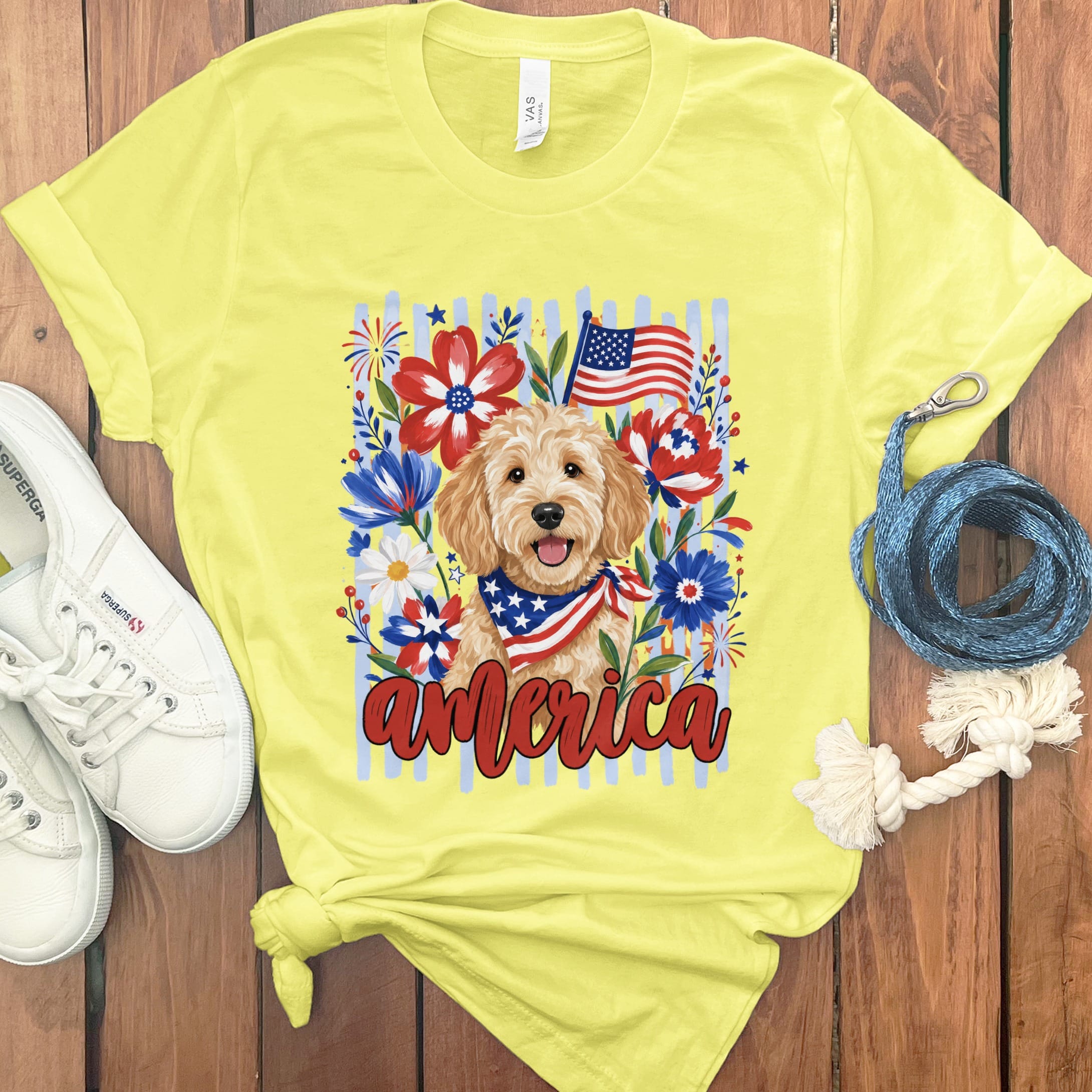 Apricot Doodle America T-Shirt in Yellow / S by Puppy Jo